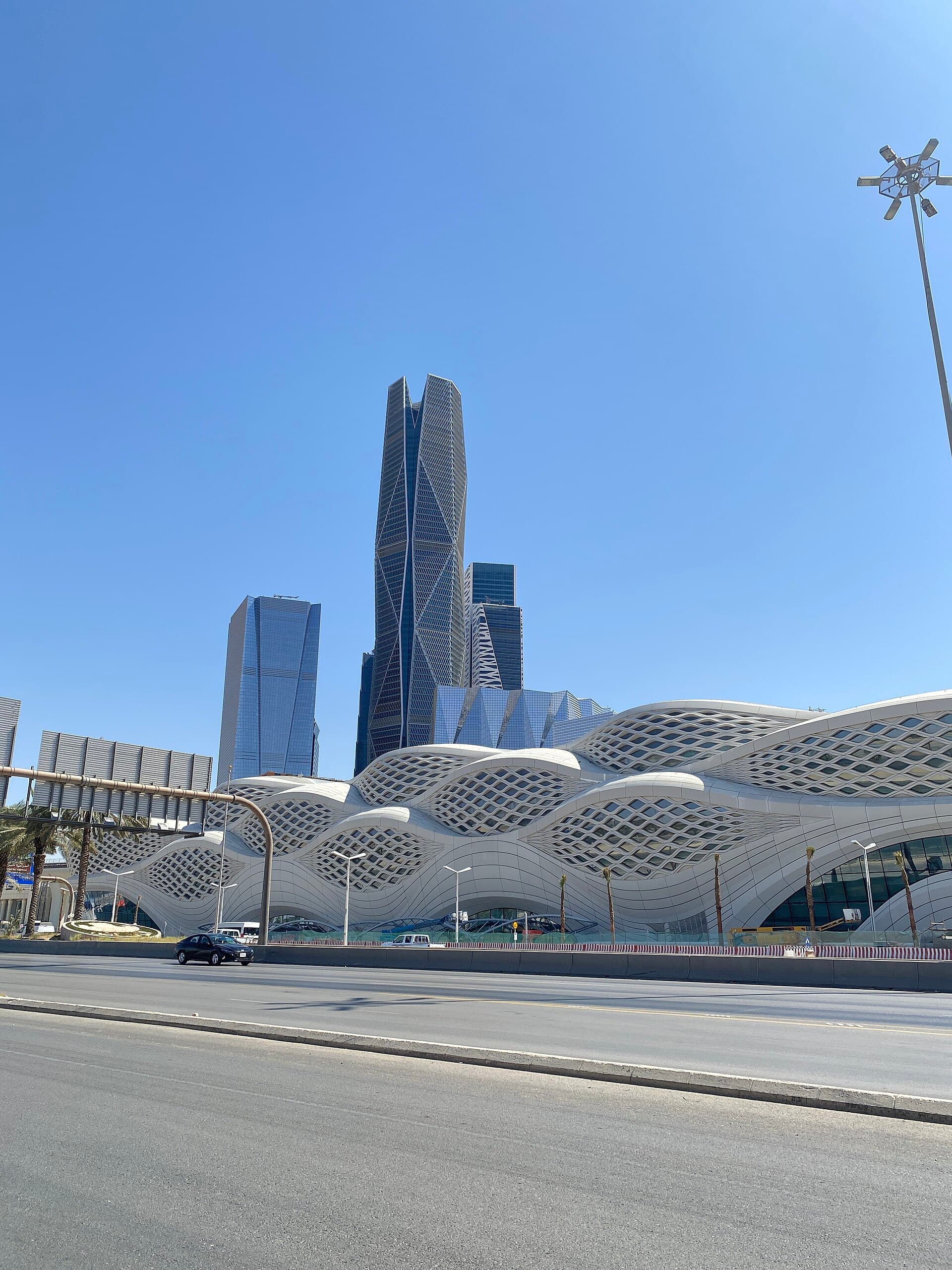 Riyadh Metro passing the King Abdullah Financial District towers